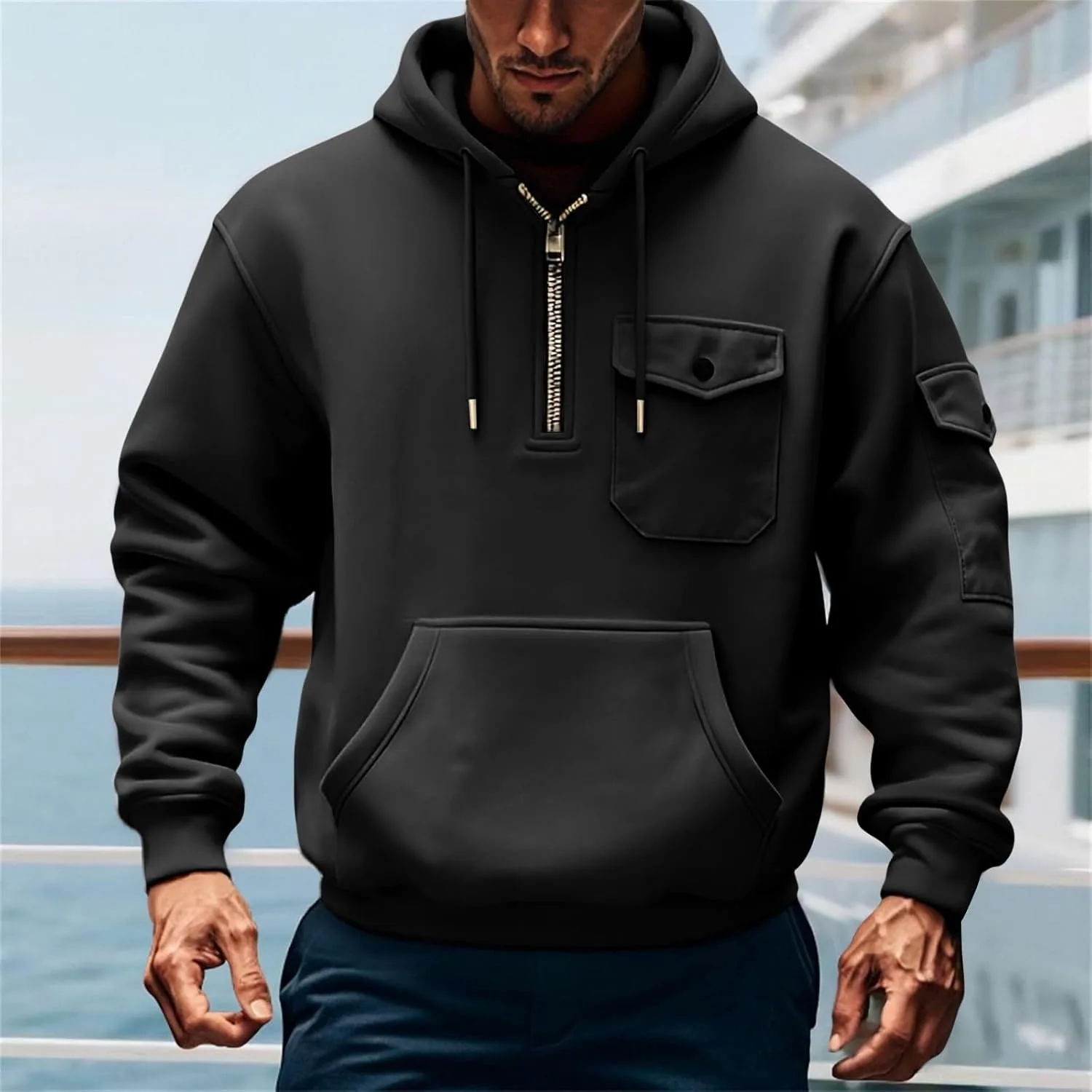 Толстовка с капюшоном Quarter Zip для мужчин Big And Tall, тактическая, с карманами — фото 3