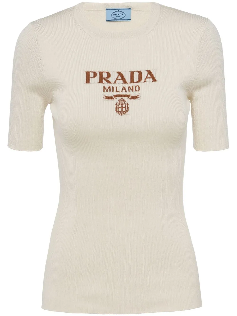 

Шелковый джемпер с логотипом Prada, нейтральный