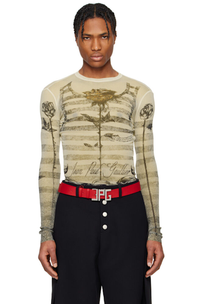 

Бежевая футболка «The Tattoo Marinière» Jean Paul Gaultier