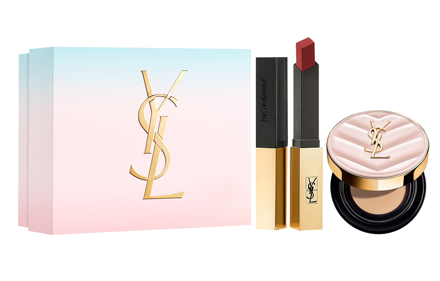 

SAINT LAURENT Розовая помада-подушечка с золотой полоской набор макияжа натуральная стойкая 2,2г+12г
