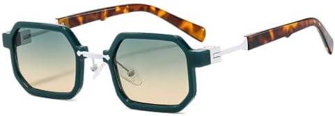 

Маленькие квадратные панк-солнцезащитные очки для женщин, модные двухцветные очки с защитой от УФ-излучения UV400, солнцезащитные очки с градиентным покрытием для мужчин MTZJH, Green Green Tea