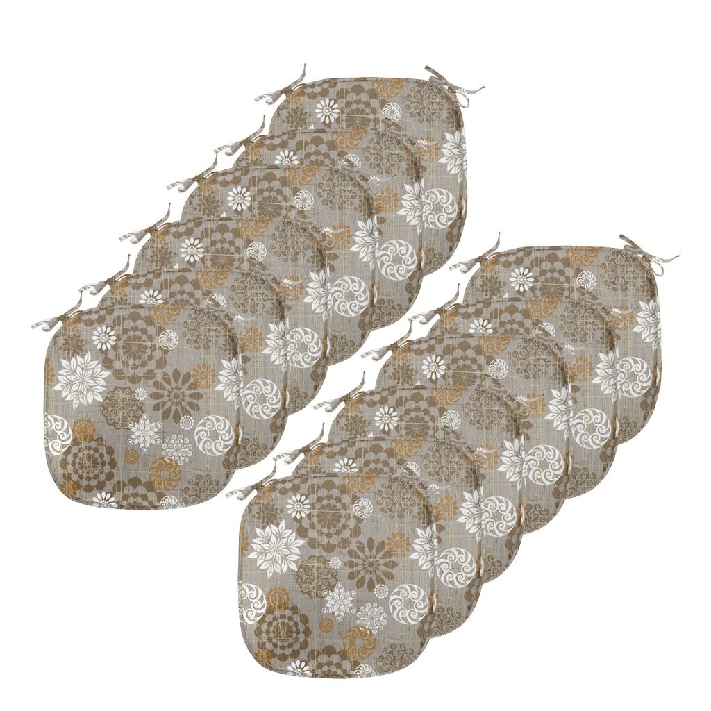

ABAKUHAUS Цветочные подушки для стульев в столовой, цветочный орнамент, декоративная водонепроницаемая подушка с ремнями для кухонных сидений, 40 см x 40 см — упаковка из 12 шт., сепия янтарно-серая, коричневый