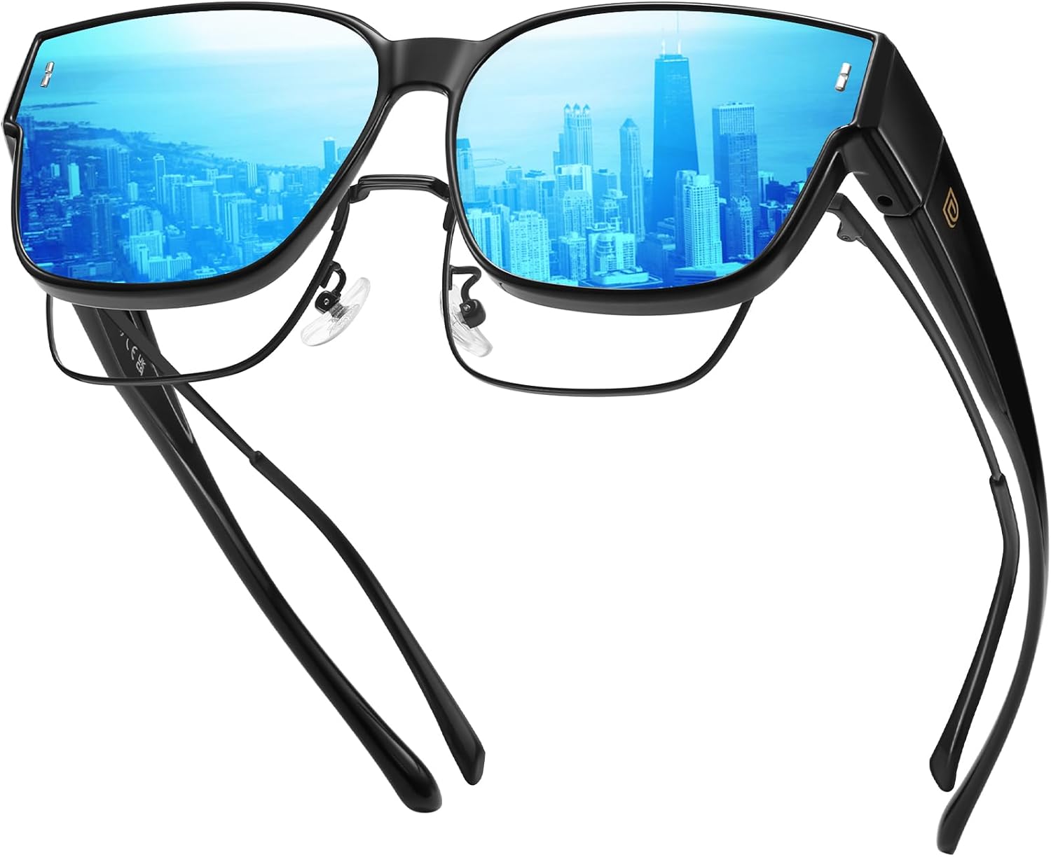 

Солнцезащитные очки DUCO Fit Over для мужчин и женщин, надеваемые поверх обычных очков, ретро-очки с обтекаемой формой, поляризованные, защита UV400, модель DC8981, B Black Frame Revo Blue Lens