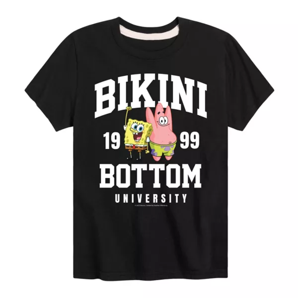 

Футболка с принтом SpongeBob Bikini Bottom University для мальчиков 8-20 лет Nickelodeon, черный