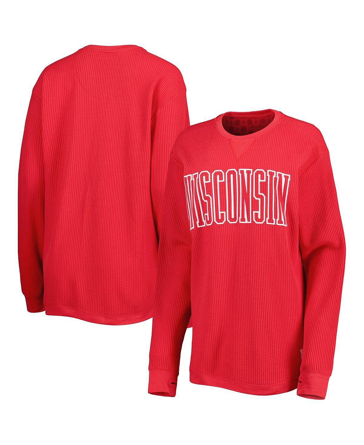 

Женская красная футболка Wisconsin Badgers Surf Plus размера Southlawn вафельной вязки, термостойкая футболка с длинными рукавами и длинными рукавами Pressbox, красный