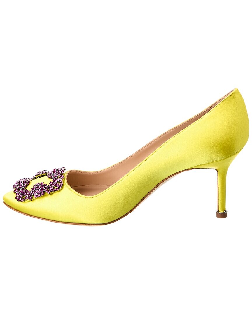 Атласные туфли Manolo Blahnik Hangisi 70, желтый — фото 4