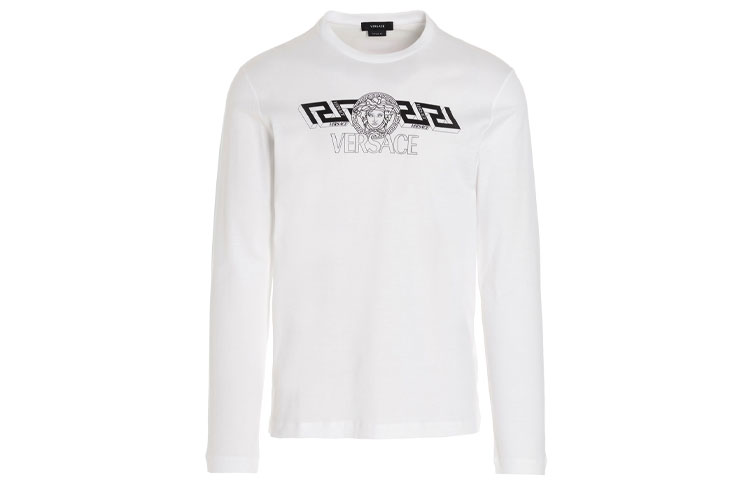 Футболка с длинными рукавами и принтом логотипа VERSACE, белая — фото 2