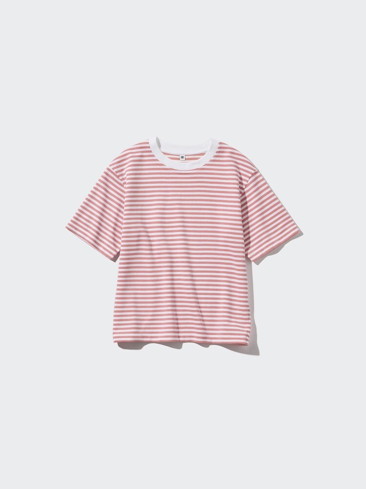 

Футболка Airism из хлопка с круглым вырезом в полоску Uniqlo, цвет 11 розовый