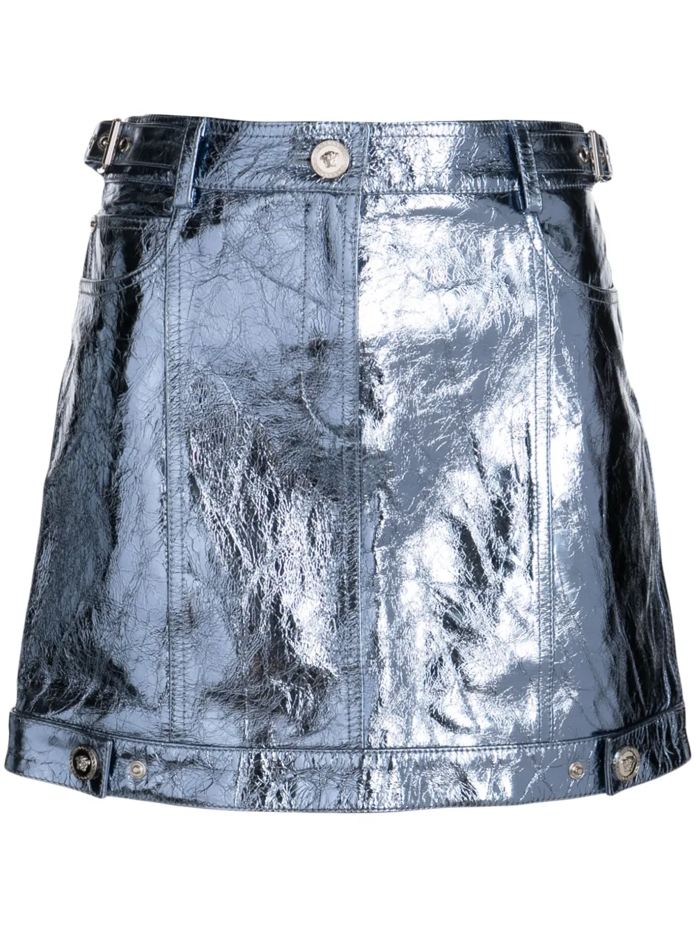

Кожаная юбка мини с эффектом металлик VERSACE, синий