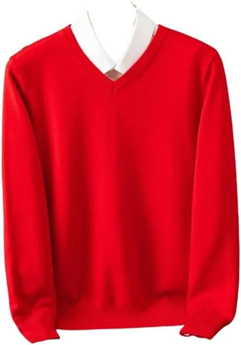 

Мужской свитер из мериносовой шерсти V-образным вырезом, повседневный, Slim Fit