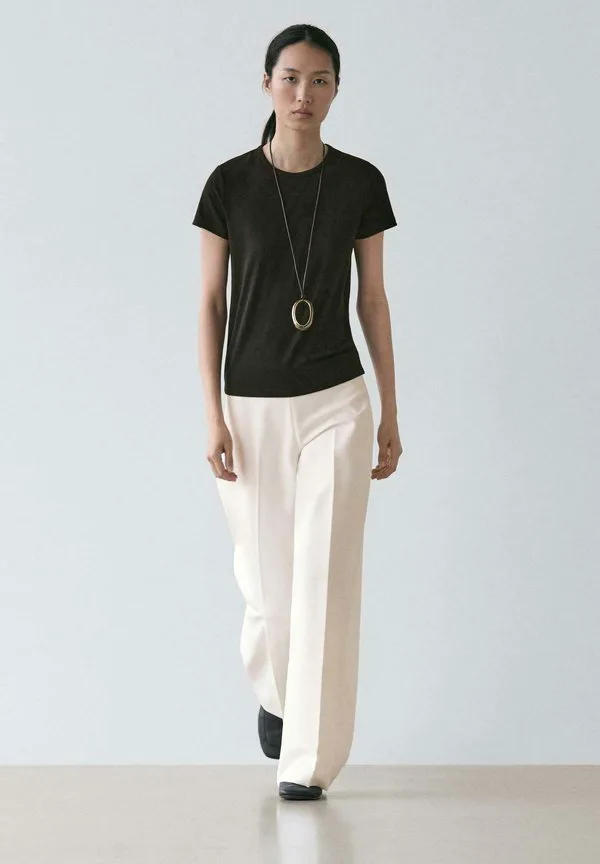 

Базовая футболка с коротким рукавом и круглым вырезом Massimo Dutti, Black, Черный, Базовая футболка с коротким рукавом и круглым вырезом Massimo Dutti, Black