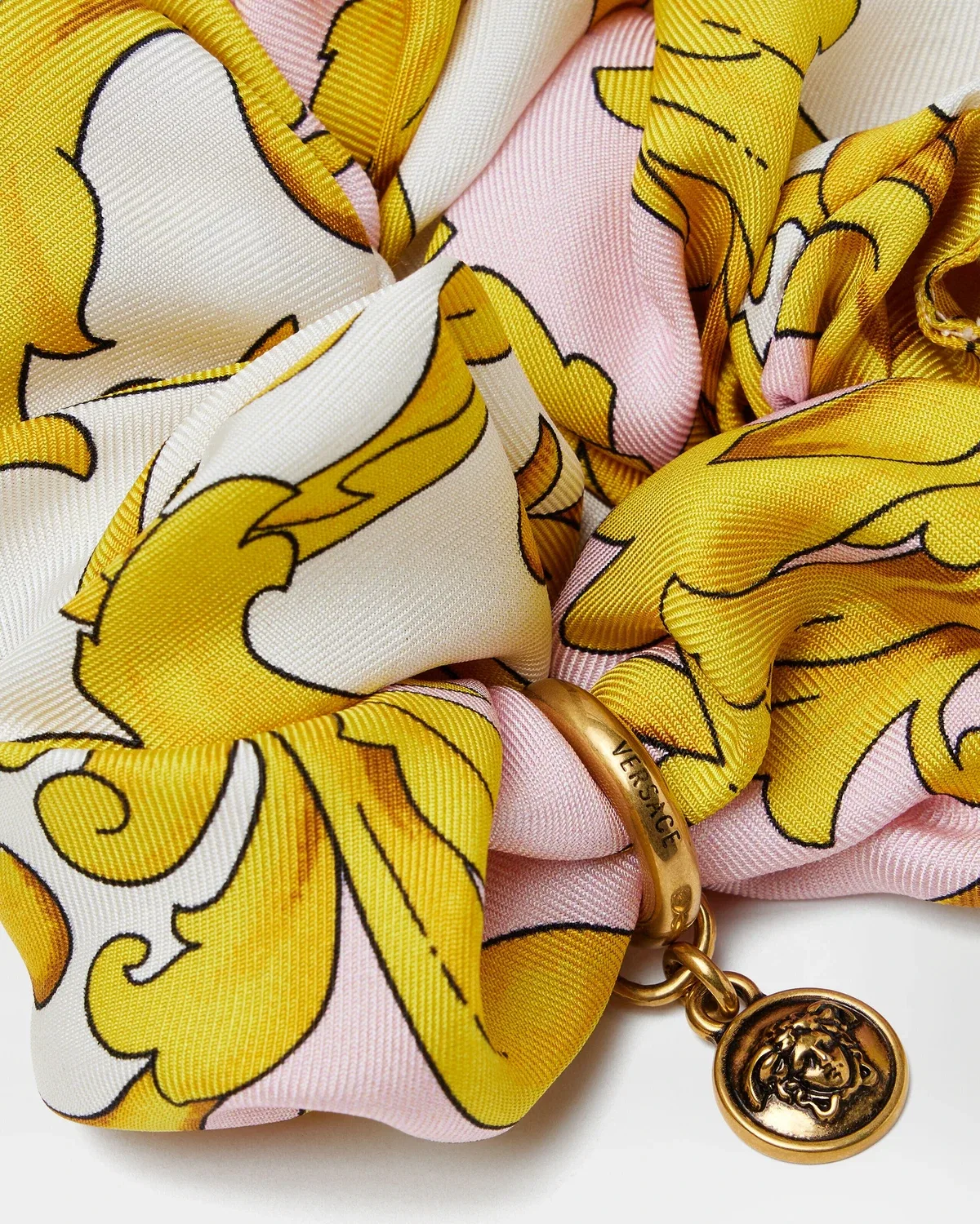 Шелковая резинка для волос с принтом Versace, розовый — фото 3