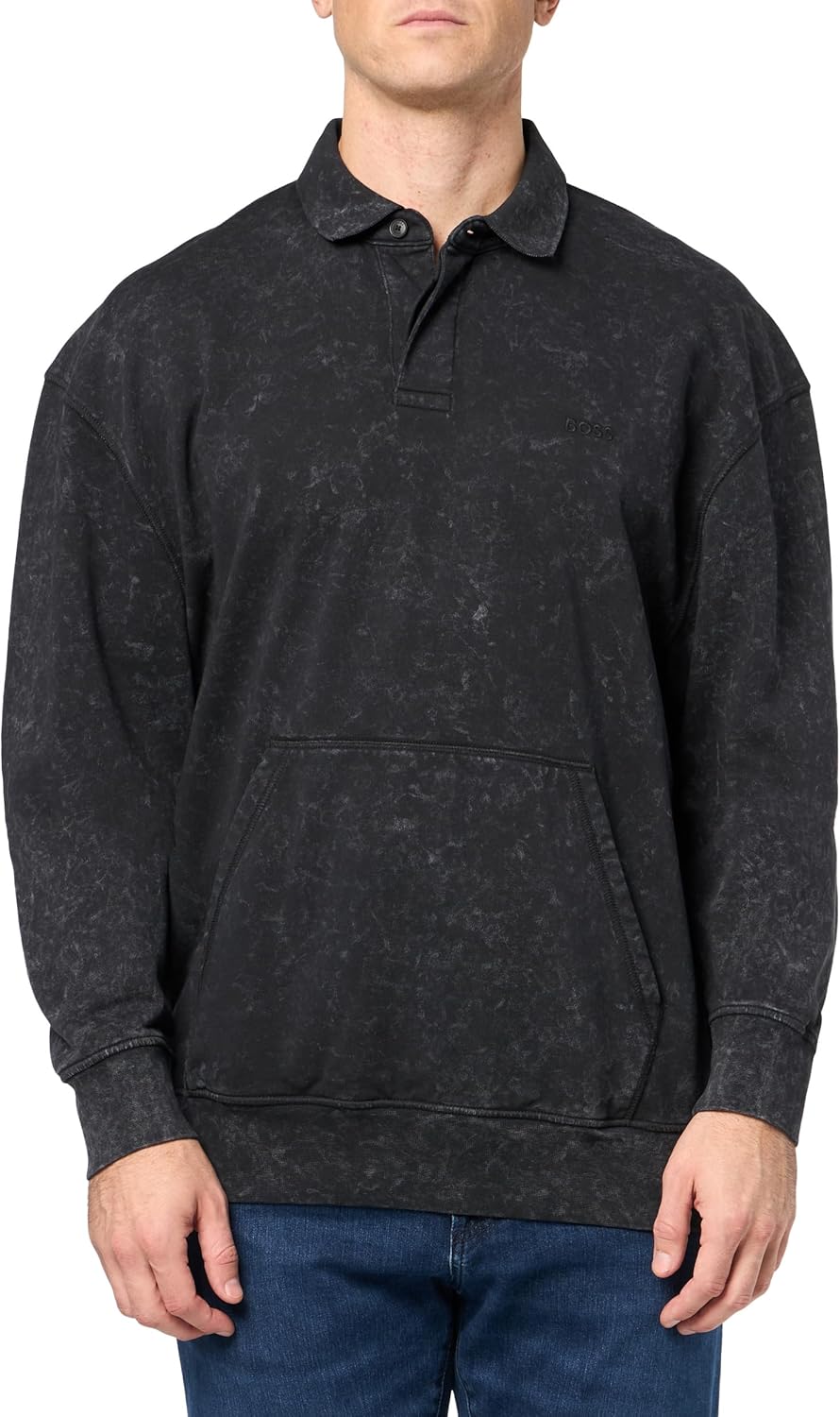 

BOSS мужская поло-толстовка из махровой ткани с кислотной мойкой, Black Pepper, Черный, BOSS мужская поло-толстовка из махровой ткани с кислотной мойкой, Black Pepper