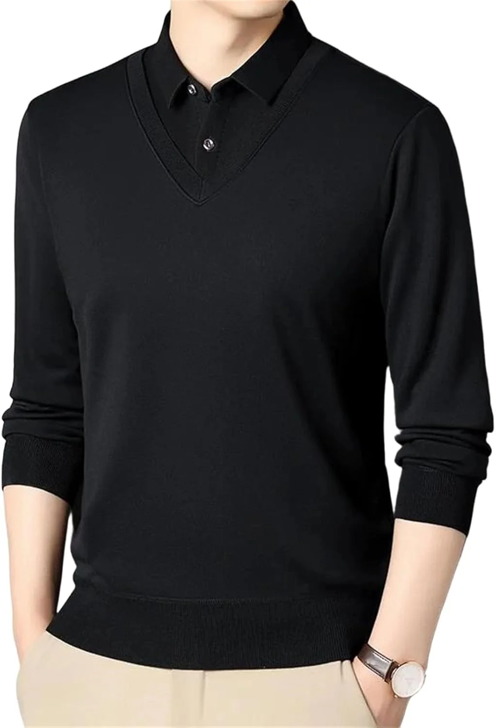 Мужской фейковый двухсоставной пуловер Slim Fit — деловой кэжуал