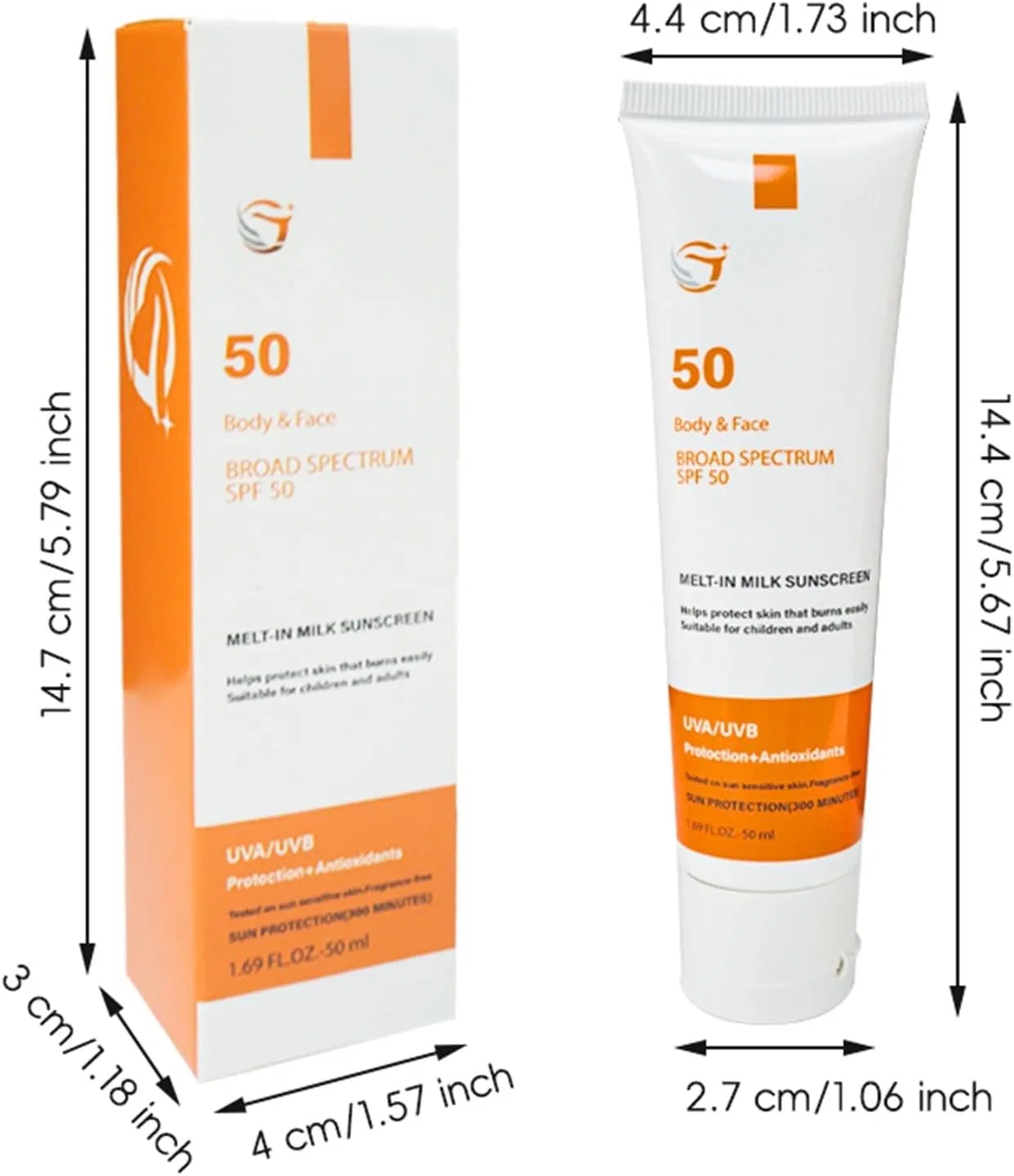Солнцезащитный крем для лица Orange Sunscreen, 40 SPF, для чувствительной кожи Generic — фото 3