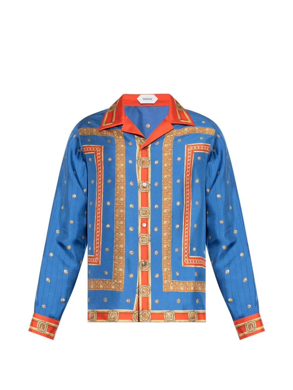 Шелковая рубашка с принтом Versace, синий