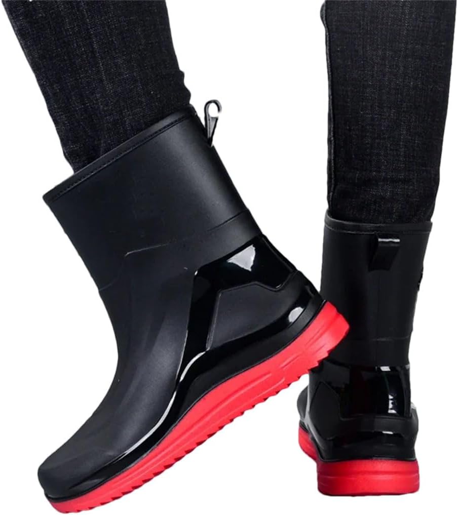 

Мужские водные туфли водонепроницаемые и противоскользящие резиновые ботинки, средние хлопковые рыболовные дождевые сапоги, мужские дождевые сапоги Generic, красный