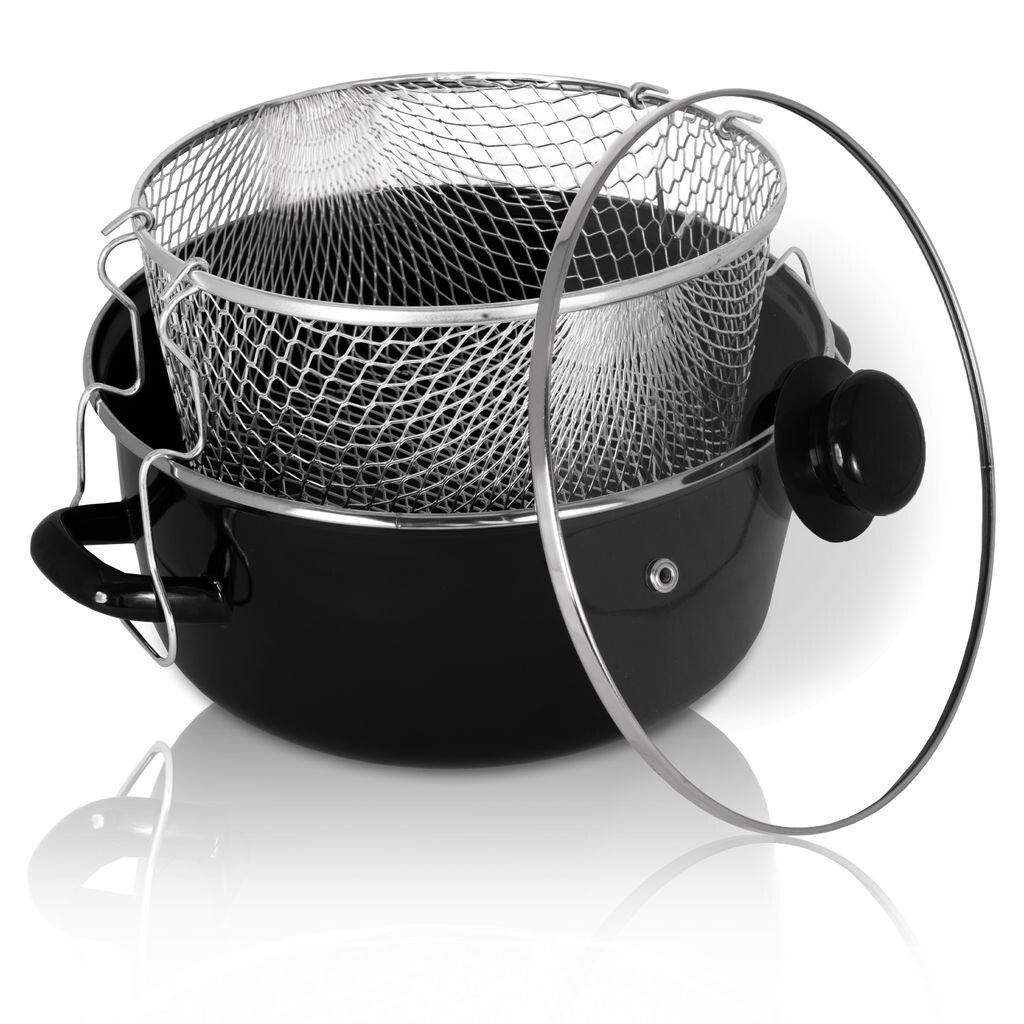 

Karl Krüger PFD24 эмалированная кастрюля для картофеля фри с хромированным ободком, ситом и стеклянной крышкой, 24 см Karl Krueger