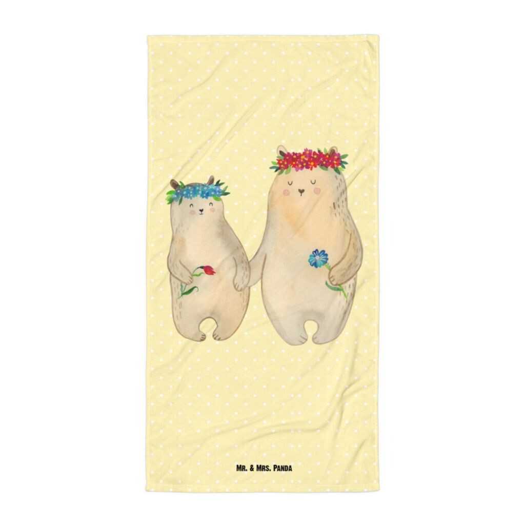 

Мишки из банного полотенца Mr. & Mrs. Panda XL с цветочным венком - желтая пастель - подарок, полотенце для душа, банное полотенце, мама, образец для подражания, лучший друг, бабушка, любимый человек, дедушка, День отца, белый