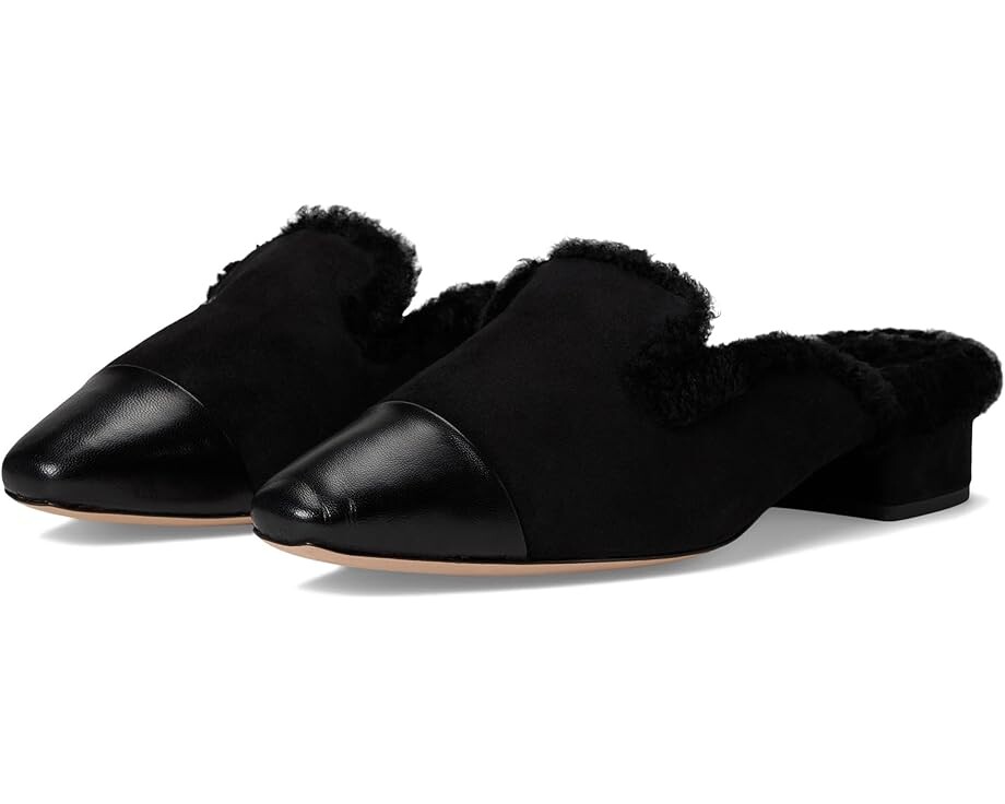 

Туфли на плоской подошве Veronica Beard Cecile Mule Fur Mules, черный замшевый
