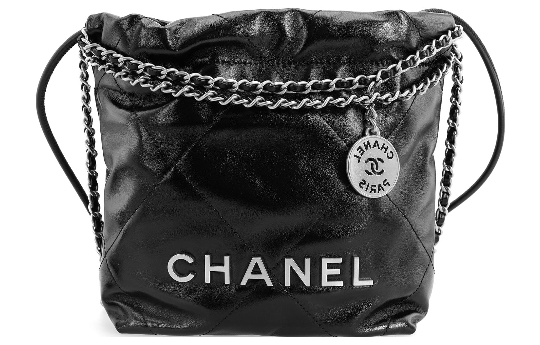CHANEL Кожаная ведерко через плечо миниатюрная женская черная серебристая — фото 2