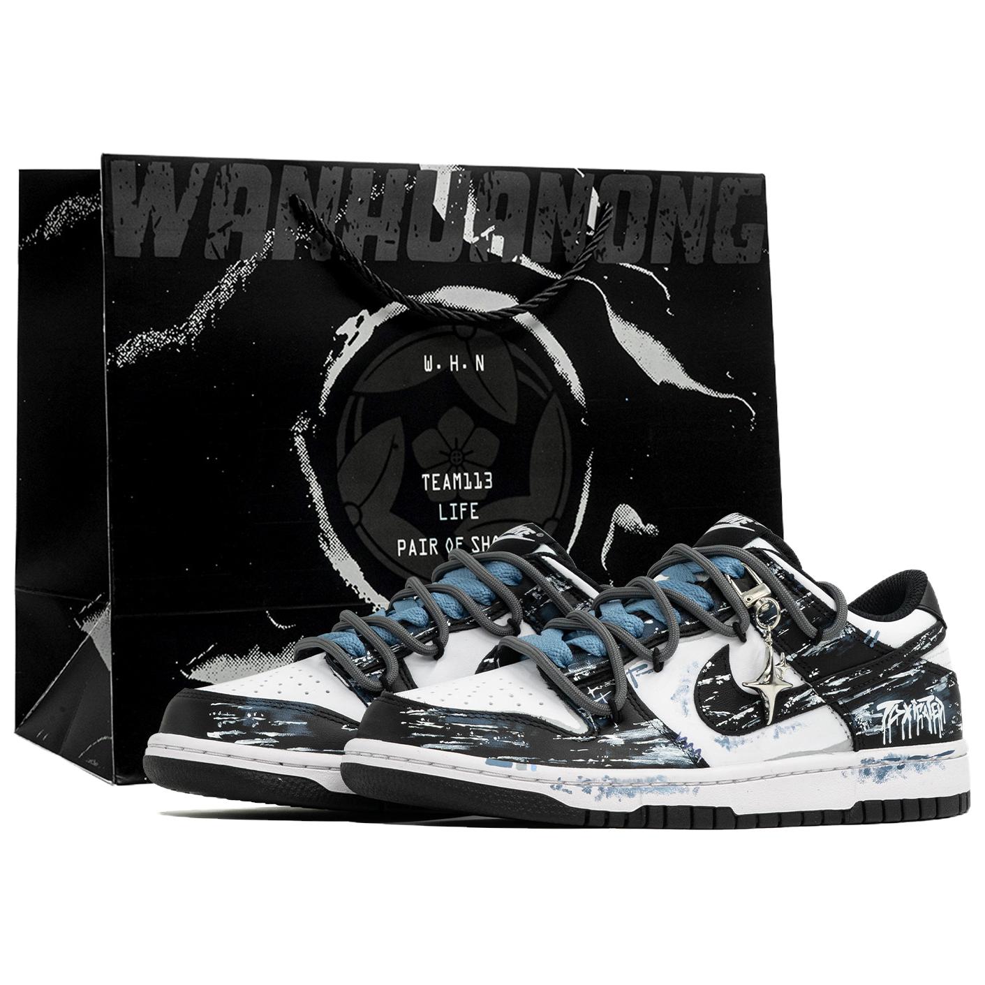 

Nike Мужские низкие скейтборд-кроссовки Dunk Kaleidoscope, Ink Splatter, Shopping Bag, износостойкие, черный, белый и синий