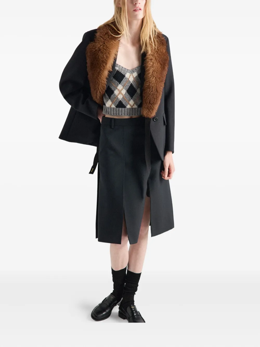 

Вязаный топ с ромбовидным узором Prada, серый