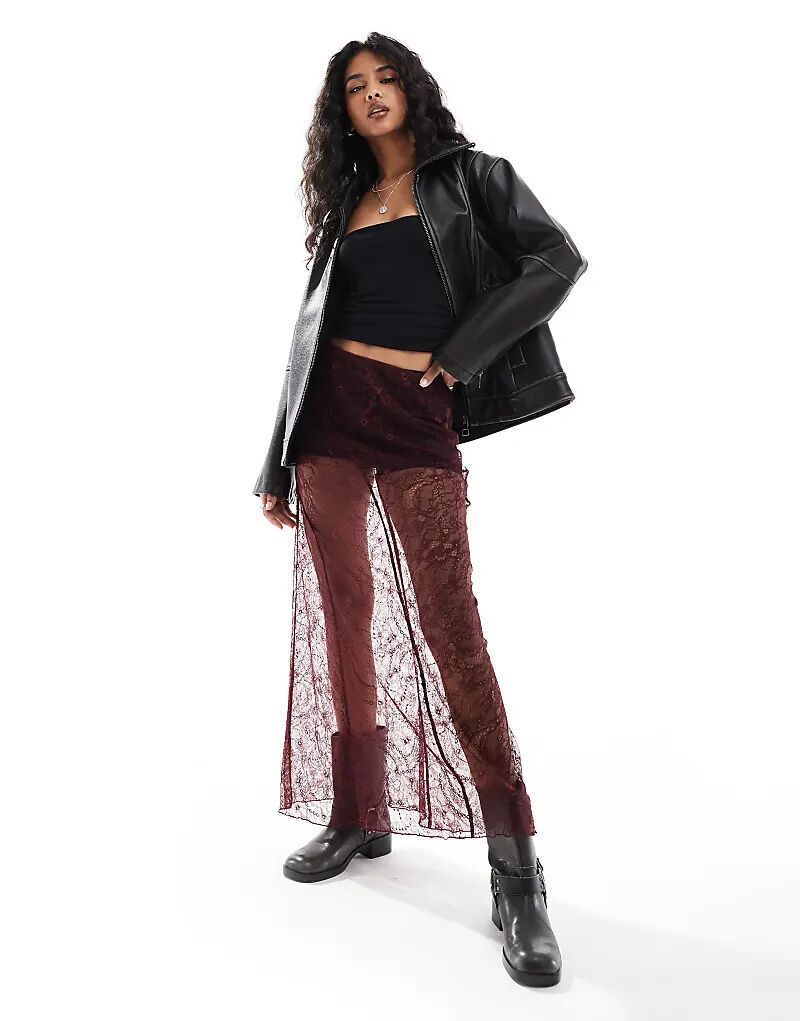 

Юбка макси с кружевными швами бордового цвета ASOS DESIGN