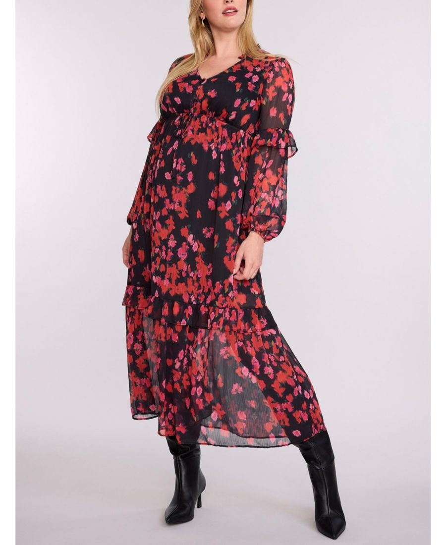 

Длинное платье-макси с V-образным вырезом и длинными рукавами для беременных - Материнство Motherhood Maternity, Holiday floral