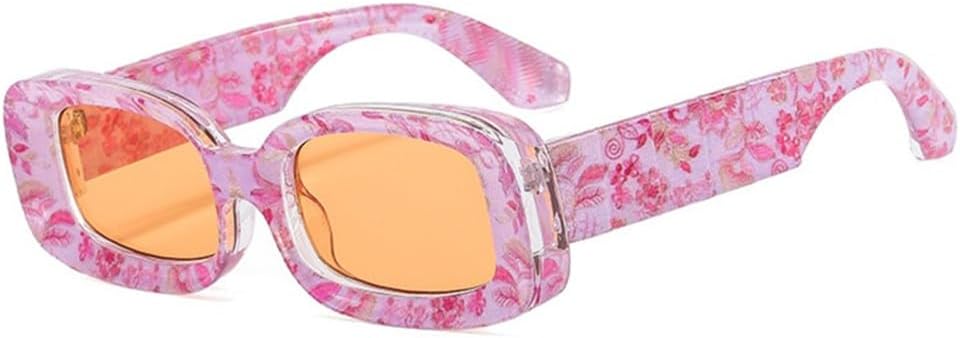 

Маленькие солнцезащитные очки для женщин, мужские солнцезащитные очки для путешествий, прямоугольные солнцезащитные очки в винтажном стиле с защитой от УФ-излучения UV400 LANGSER, Pink Flower