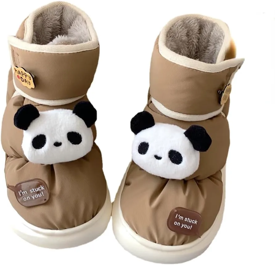 

Уличный стиль Милая панда Зимние снежные ботинки для женщин и мужчин Тапочки для пар Водонепроницаемые Нескользящие зимние обувь Plonme, коричневый