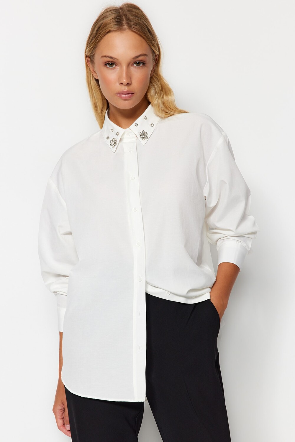 

Рубашка - Экрю - Oversize Trendyol, экрю