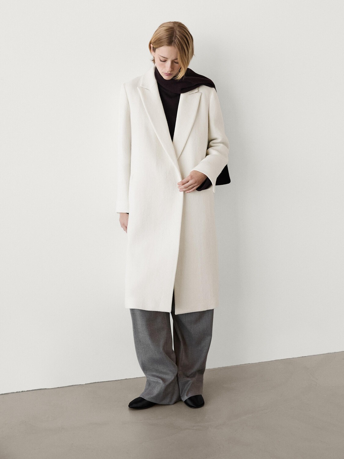 

Пальто из фактурной шерсти Massimo Dutti, бежевый