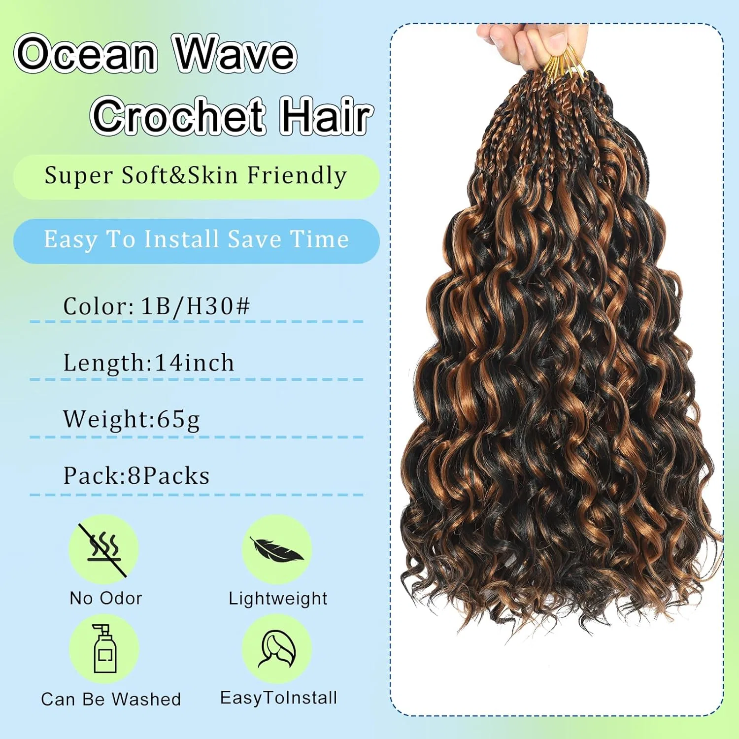 Наращивание волос Ocean Wave Crochet Hair Flwai, 1B/H30 — фото 2