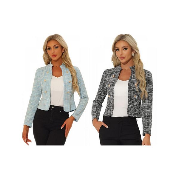 

2 упаковки женского элегантного пиджака в клетку из твида Inspire Chic, Black Light Blue