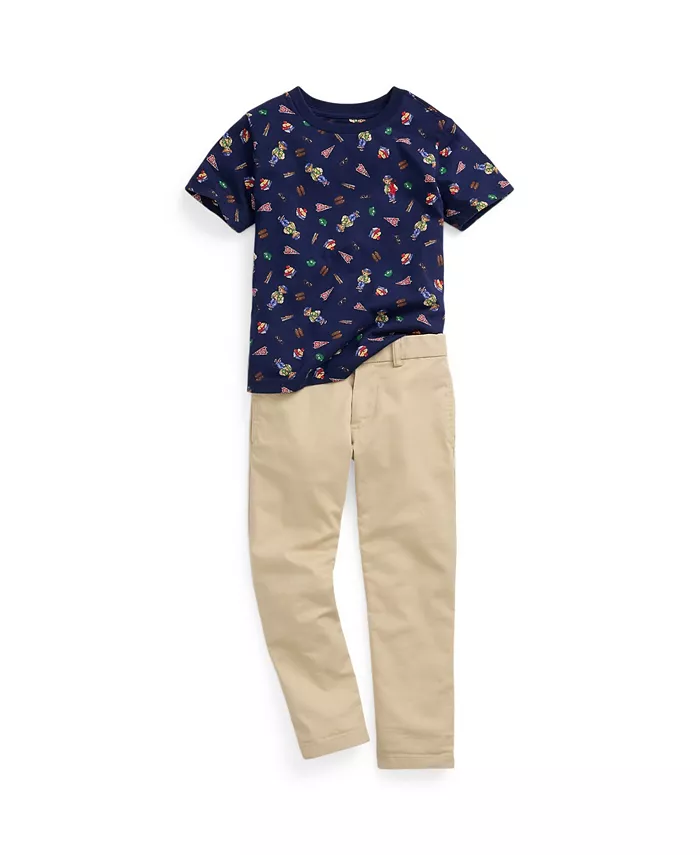 Брюки прямого кроя из твила для малышей и мальчиков Polo Ralph Lauren, коричневый/бежевый — фото 4