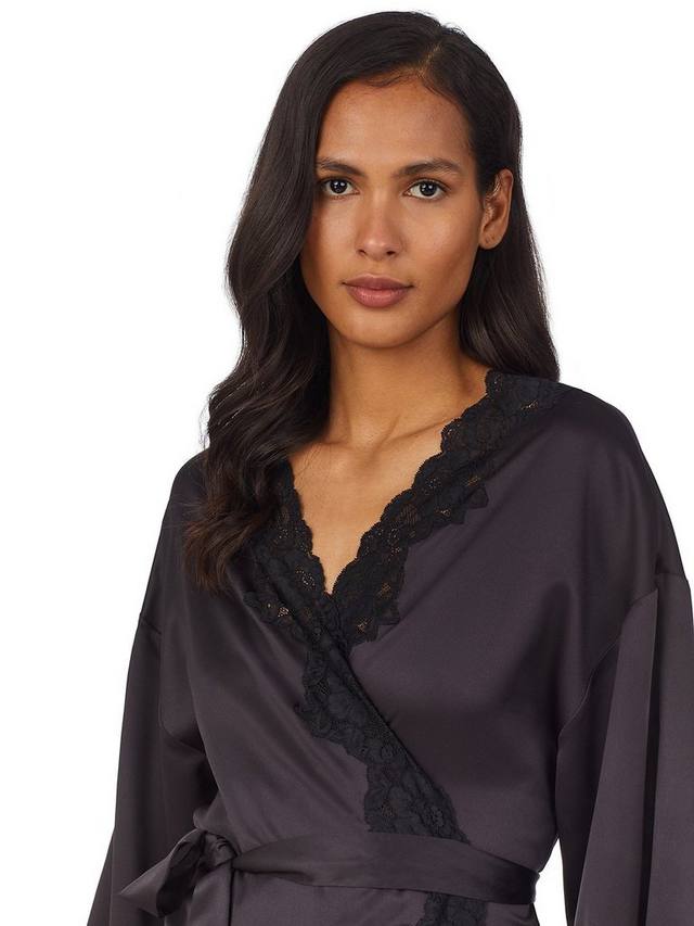 Лорен кимоно-халат из сатина с кружевными деталями Ralph Lauren, Black — фото 2