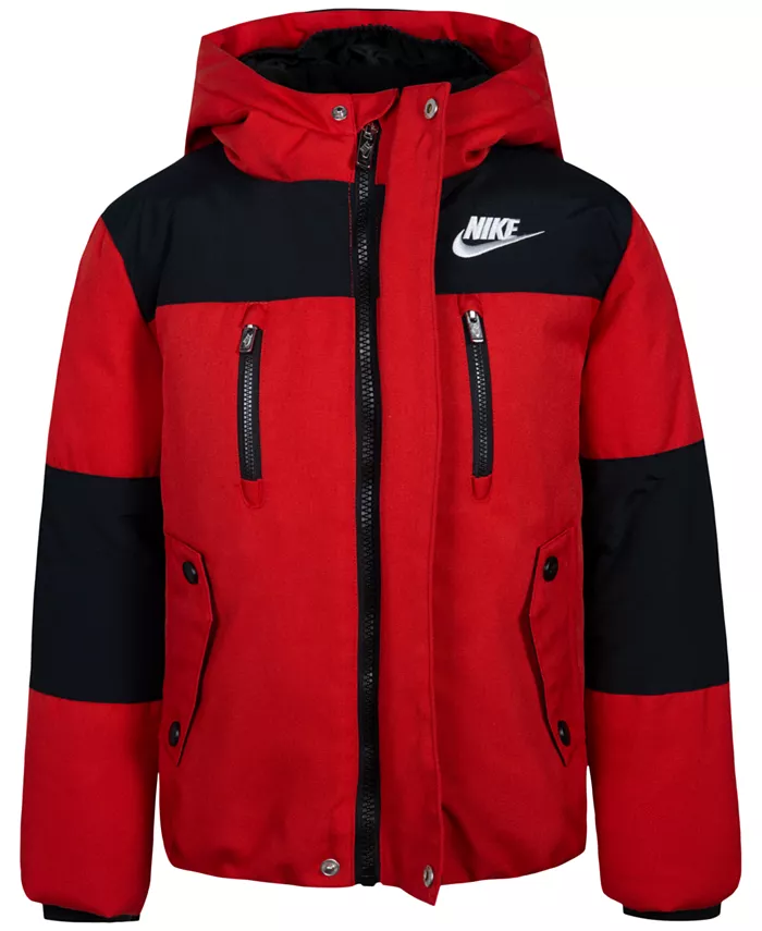 

Детская вязаная куртка с капюшоном и цветными блоками для мальчиков Nike, красный