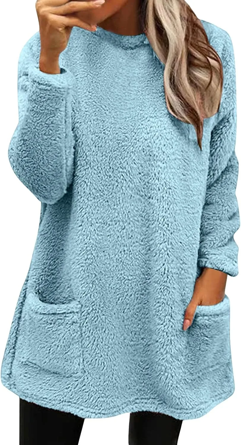 

Зимний свитшот для женщин, уютный и теплый, с длинным рукавом и круглым вырезом Tatumaie