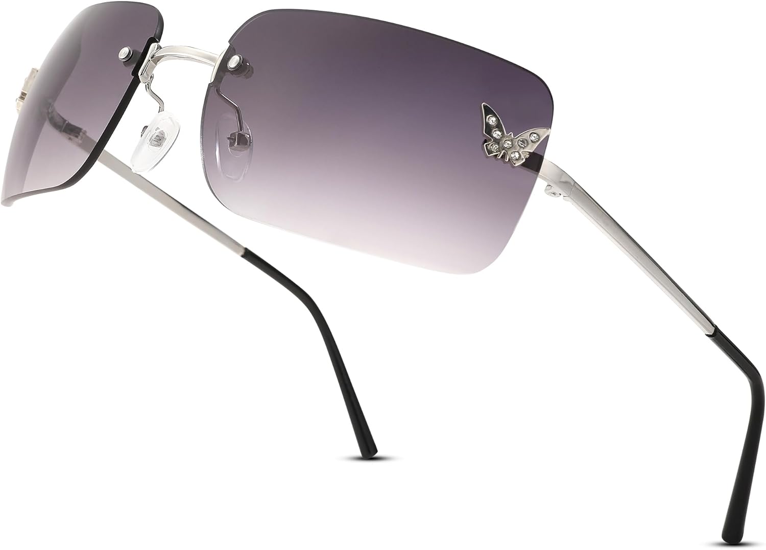 

Солнцезащитные очки прямоугольной формы без оправы для женщин и мужчин, ретро-стиль, квадратные солнцезащитные очки в винтажном стиле, идеальный подарок на Рождество Revemo, C8 Silver/Gradient Grey