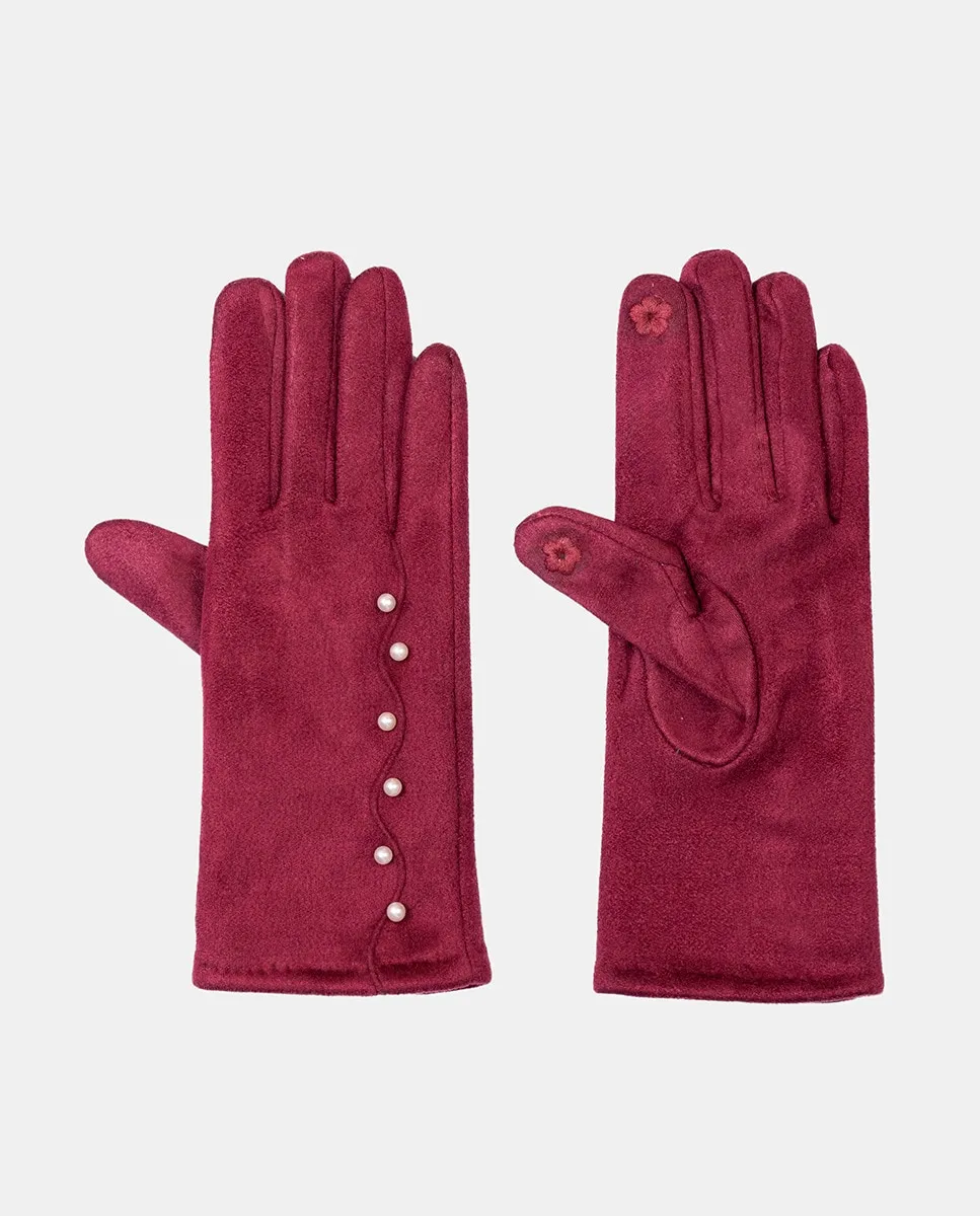

Перчатки из замши с жемчугом Santacana, бордовый