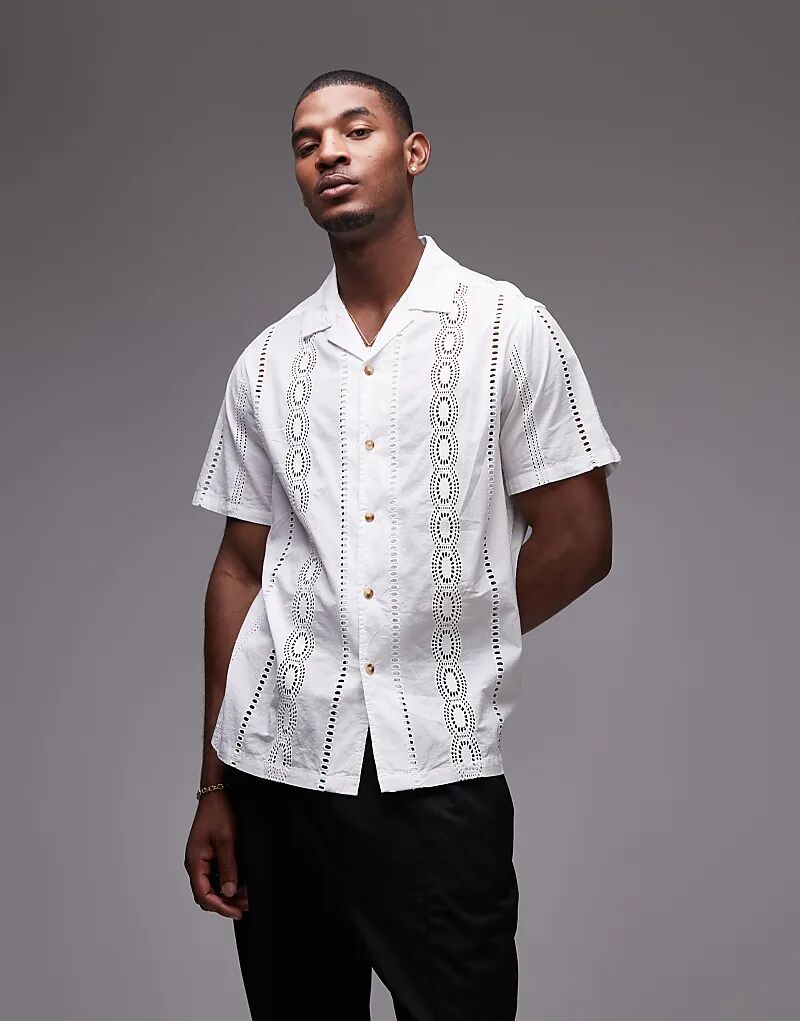 

Рубашка с коротким рукавом и узором revere broderie белого цвета Topman
