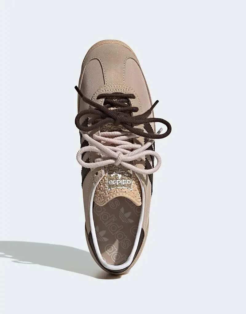 Кроссовки Adidas Originals SL 72 OG с двойной шнуровкой бежевого и темно-коричневого цветов — фото 2