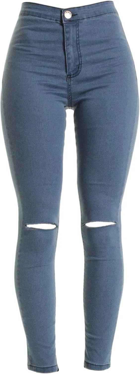 Andongnywell джинсы женские High Waist Stretchy Skinny Ripped