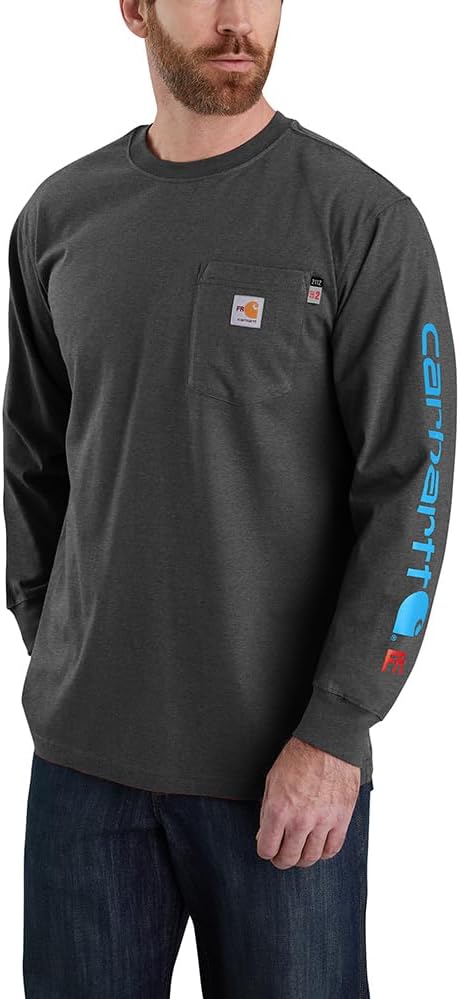 

Carhartt мужская огнестойкая футболка Force Loose Fit с длинным рукавом и логотипом, Carbon Heather