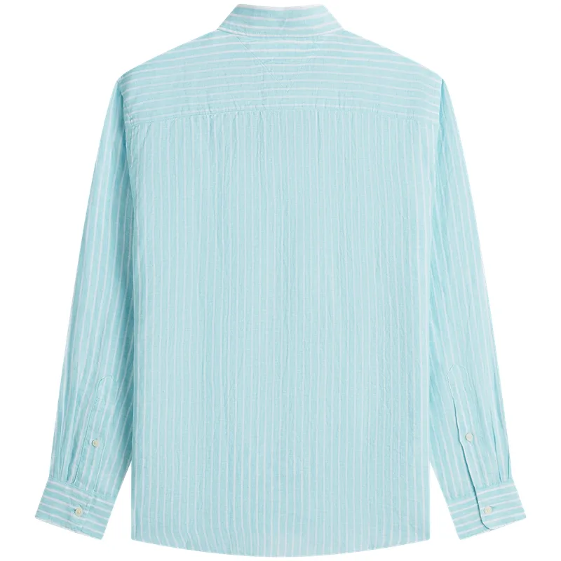 Рубашка мужская с лацканом Tommy Hilfiger, Khaki White Stripes 0BK — фото 4