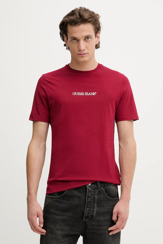

Хлопковая футболка Guess Jeans, бордовый, Красный, Хлопковая футболка Guess Jeans, бордовый