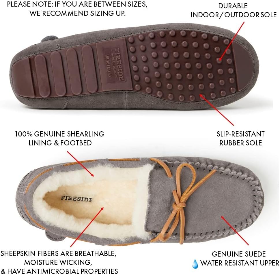 Домашние тапочки Fireside от Dearfoams для мужчин Victor из натуральной овчины, водоотталкивающие, для дома и улицы, с завязками, широкая полнота Fireside By Dearfoams, серый — фото 2