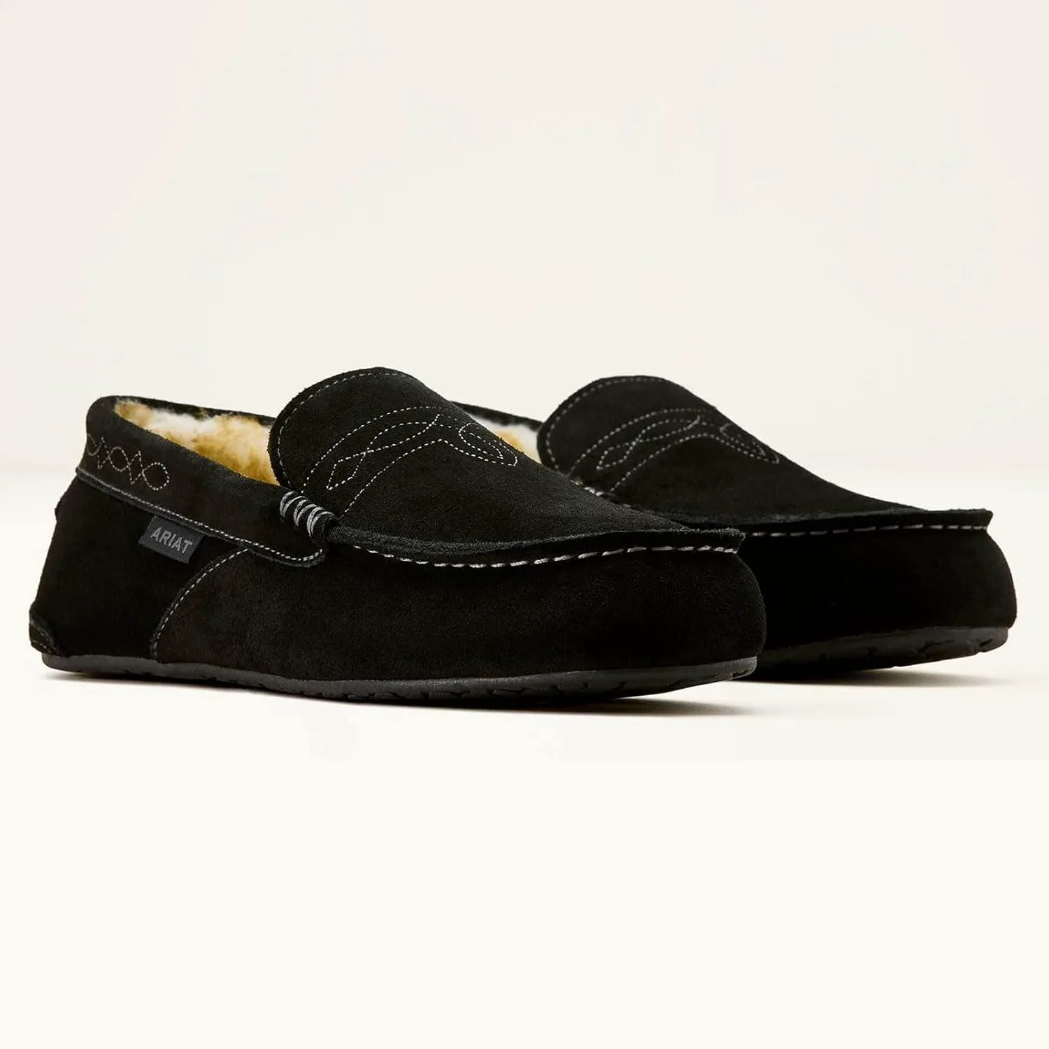 Мужские мокасины ARIAT Clayton - прочные, из натуральной замши, теплые, стильные повседневные обувь для дома и улицы с мягкой подкладкой из плюша, черный — фото 2