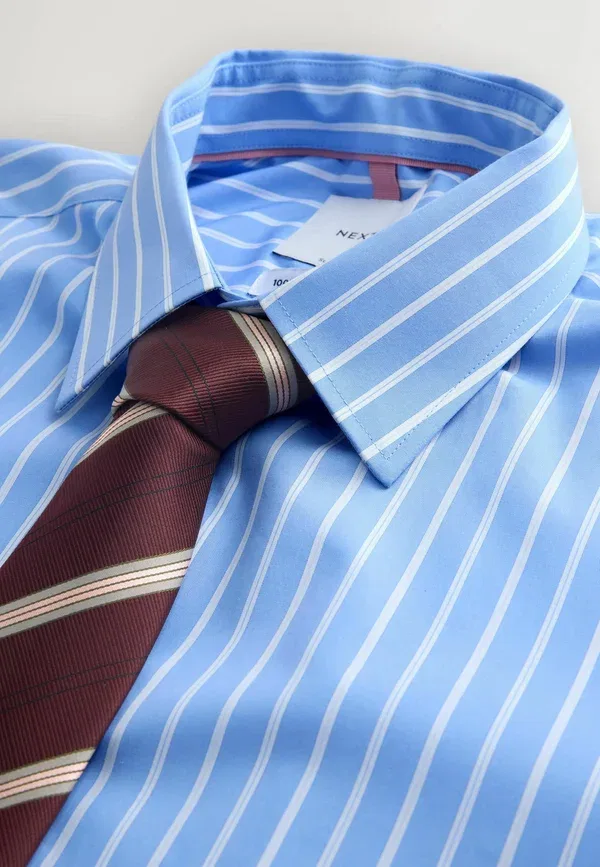 Комплект рубашка и галстук Regular fit, Next, blue stripe, цвет синяя полоска бордово-красный — фото 3
